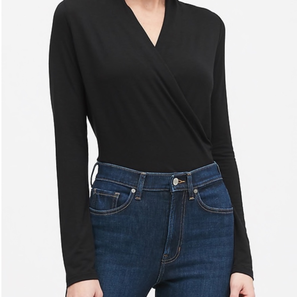 Black Long Sleeve Wrap Top